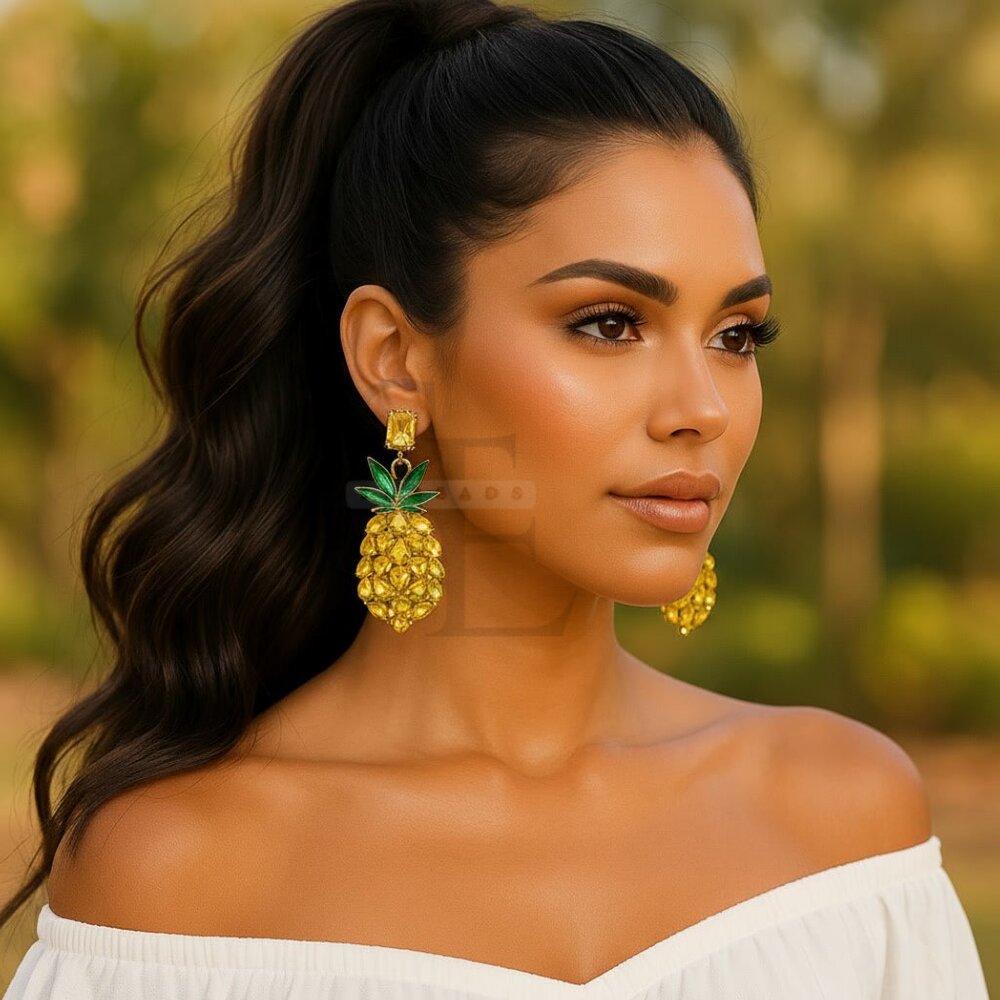 Pineapple Drop Earrings Tropical Fruit Dangle Summer Jewelry